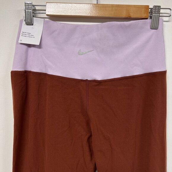 Nike Infinalon Yoga Leggings Size L Dri-FIT Oxen Brown Lilac Stirrup Cuffs Luxe - Picture 6 of 16